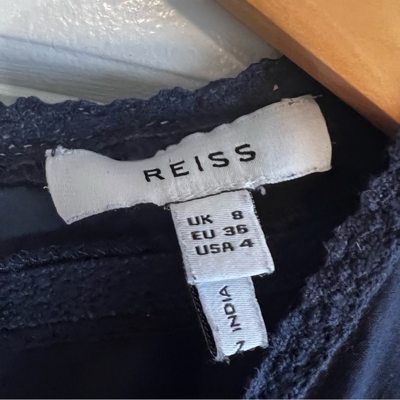 Reiss silk blend navy embroidered ruffle lightweight blouse. - Picture 13 of 16